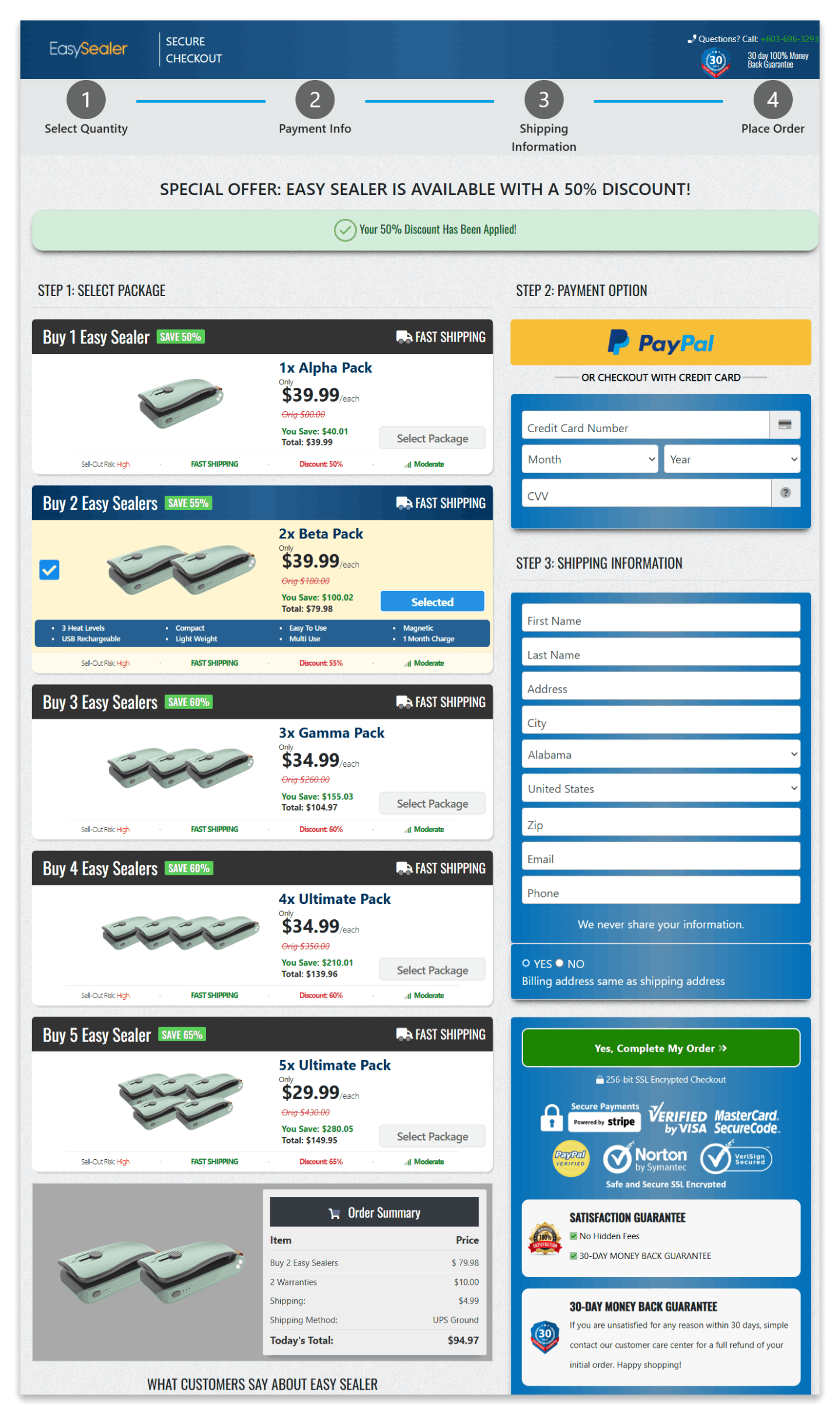 Easy Sealer Secure Checkout Page